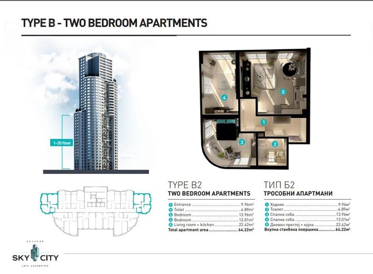 19Th & 18Th Floor Secure Apartments With Pool & Fitness & Parking Included In Price Skopje Zewnętrze zdjęcie
